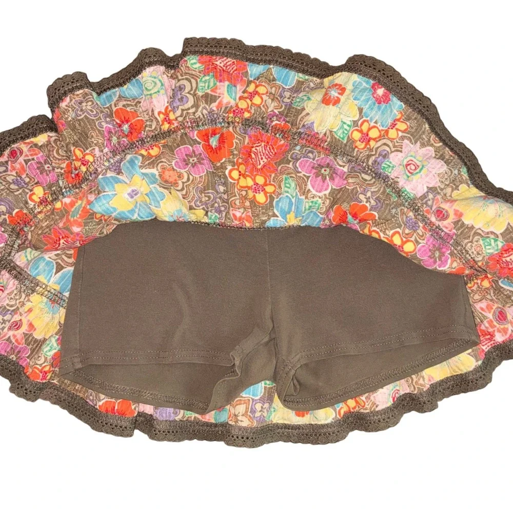 Childrens Place Girls Brown Floral Tiered Ruffle Skort 6 Lace Trim Boho Kidcore